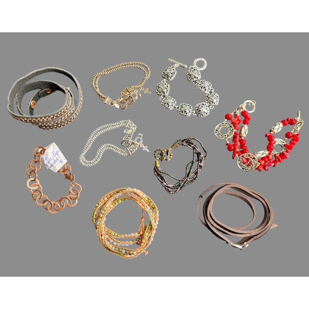 BRACELET LOT/BUNDLE OF 9, Premier Designs CHAIN BEADED LEATHER CHARM Silver Gold